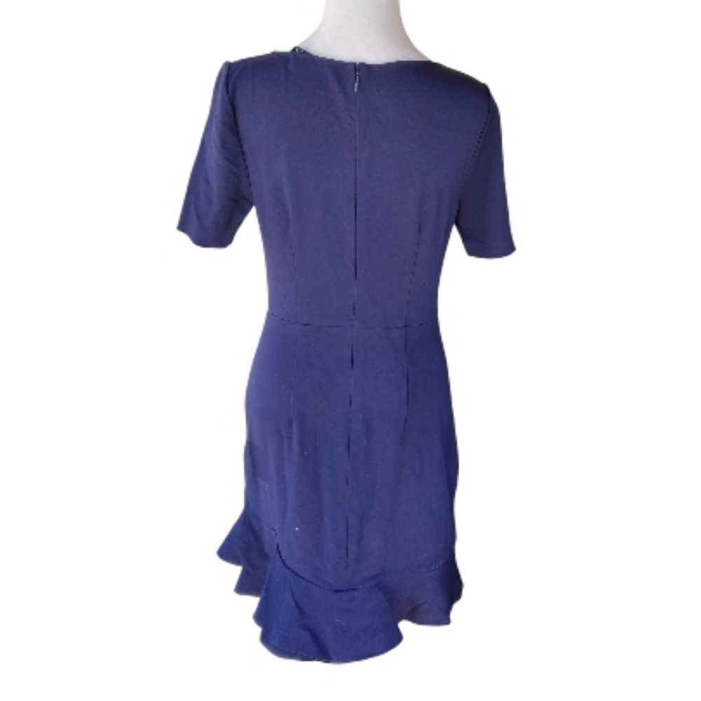 Diane Von Furstenberg Serafina Navy Blue Ruffle Hem A Line Dress Size 4 - Picture 5 of 11